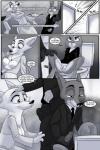 2018 akiric animal_genitalia animal_penis anthro bottomless breasts bulge canid canine canine_genitalia canine_penis clothed clothing comic dialogue disney english_text erection female fox genitals gomez_addams greyscale group hand_on_head herman_munster imminent_sex jack_savage jewelry judy_hopps lagomorph leporid lily_munster male mammal midriff monochrome morticia_addams necklace necktie nick_wilde nipples onomatopoeia penis penis_poking_out penis_through_fly pussy rabbit red_fox sitting skye_(zootopia) sound_effects speech_bubble suit text the_addams_family the_munsters toilet true_fox vein veiny_penis zootopia