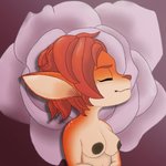 anthro black_nipples breasts brown_body brown_fur crossed_arms deer_spots eyes_closed female flower fur hair looking_aside navel nipples orange_body orange_fur plant simple_background solo vancefluff activision spyro_reignited_trilogy spyro_the_dragon elora deer faun_(spyro) mammal 1:1 absurd_res hi_res