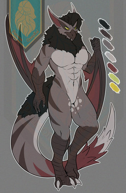abs anthro athletic beak black_ruff claws featureless_crotch grey_background long_ears long_tail male multicolored_body pecs ruff simple_background solo tail wings goatykai capcom monster_hunter fan_character flying_wyvern nargacuga digital_drawing_(artwork) digital_media_(artwork) hi_res model_sheet