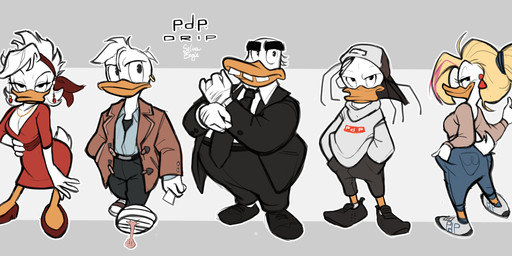 anthro beak black_clothing black_necktie black_suit candy clothed clothed_anthro clothed_female clothed_male clothing dessert dress ear_piercing female food footwear fully_clothed fully_clothed_anthro fully_clothed_female fully_clothed_male group gum hair hands_in_both_pockets hat headgear headwear kerchief male male_anthro necktie orange_beak piercing ponytail pose shoes simple_background sneakers suit suit_and_tie tail teeth selinaeagle disney brigitta_mcbridge daisy_duck donald_duck fethry_duck anatid anseriform avian bird duck 2023 absurd_res colored digital_drawing_(artwork) digital_media_(artwork) hi_res signature