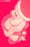 anthro biped breasts butt clothing eyelashes female headgear headwear holidays legwear looking_at_viewer looking_back mature_female overweight overweight_anthro overweight_female pupils simple_background smile solo standing text thick_thighs thigh_highs three-quarter_view wide_hips hmiokun christmas undertale_(series) toriel bovid caprine mammal url