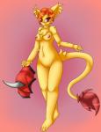 anthro breasts female fur genitals nipples nude pussy red_eyes simple_background solo tail tail_tuft tuft yellow_body yellow_fur c0sm0 mrsorange pikuna bandai_namco digimon fakemon fan_character pikunamon domestic_cat felid feline felis mammal absurd_res hi_res