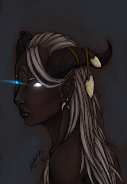 blue_eyes dreadlocks ear_piercing female glowing glowing_eyes hair horn humanoid_pointy_ears jewelry long_hair piercing pointy_ears purple_body purple_skin simple_background solo textured_background white_hair arei blizzard_entertainment warcraft iulalia draenei humanoid