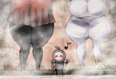 ambiguous_gender big_breasts biped black_body blush breasts cloak clothed clothing eyes_closed female group holding_object hot_spring huge_breasts musical_note musical_symbol oblivious red_clothing sitting standing symbol thick_thighs trio water white_clothing 2b-ge hollow_knight:_silksong hollow_knight_(franchise) team_cherry hornet_(hollow_knight) lace_(hollow_knight:_silksong) sherma_(hollow_knight:_silksong) arthropod hi_res male_(lore)