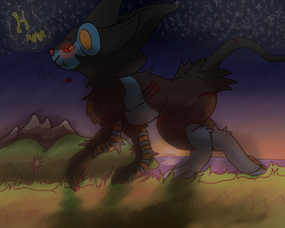 ambiguous_gender butt detailed_background facial_scar feral looking_down mountain raised_tail scar scars_all_over side_view smile solo star sunset tail tongue tongue_out walking water hurricane_weaver nintendo pokemon generation_4_pokemon luxray pokemon_(species) 5:4 hi_res male_(lore)