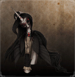 black_eyes black_hair boots clothing eyewear female feral footwear fur gem glasses hair horn jewelry long_hair necklace red_eyes shoes solo white_body white_fur vileraven hasbro my_little_pony mythology fan_character equid equine mammal mythological_creature mythological_equine unicorn vampire