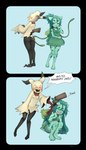 anthro areola biped black_body black_markings blush blush_lines bonk_(sound_effect) breasts butt butt_slap clothed clothing collar collar_only crouching cute_fangs dialogue digitigrade dipstick_ears dress duo ear_markings eyebrows eyes_closed fangs female female/female green_clothing green_dress grey_body grey_hair hair long_hair looking_at_another markings multicolored_body multicolored_ears navel nipples nude open_mouth open_smile plant shocked simple_background slap small_breasts smile sound_effects speech_bubble standing teeth text tongue two_tone_body vines yellow_body pucco nintendo pokemon bulbasaur generation_1_pokemon generation_7_pokemon mimikyu pokemon_(species) 2025 absurd_res comic english_text hi_res