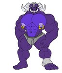 anthro big_muscles clothing footwear green_eyes male muscular nipple_piercing nipple_ring nipples piercing purple_body ring_piercing socks solo torn_clothing torn_footwear torn_socks underwear darius_leodragon fallout microsoft deathclaw scalie 2021 digital_media_(artwork) hi_res