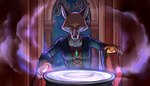 anthro castle cauldron emerald_(gem) female focused fog gem gown green_eyes jewelry magic medieval night pawpads pendant solo witchcraft jarts tales_from_valmeridia silva_vernalis canid canine fox mammal hi_res story story_in_description