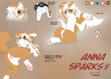 4_toes abstract_background anthro anus black_text brown_body brown_fur claws clothing color_swatch digitigrade feet female female_symbol feral finger_claws fingers floating floppy_ears fluffy fluffy_tail folded_ears foreshortening fur gender_symbol genitals gradient_background grey_eyes hindpaw looking_at_viewer looking_back looking_back_at_viewer multicolored_body multicolored_ears multicolored_fur multicolored_tail pawpads paws perspective pink_pawpads pink_vulva presenting red_text simple_background solo stated_adult stated_age symbol tail text toes vulva white_body white_fur caypaisley anna_sparks bird_dog border_collie canid canine canis collie domestic_dog herding_dog hunting_dog mammal pastoral_dog sheepdog 2026 character_name digital_drawing_(artwork) digital_media_(artwork) english_text flat_colors hi_res model_sheet