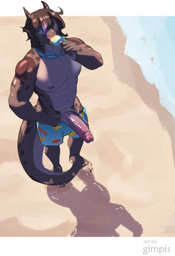 anthro blue_eyes breasts clothed clothing dessert erection food genitals horn ice_cream looking_at_viewer male muscular nipples nude penis simple_background solo summer tail gimpis mythology dragon lizard mythological_creature mythological_scalie reptile scalie absurd_res digital_media_(artwork) hi_res