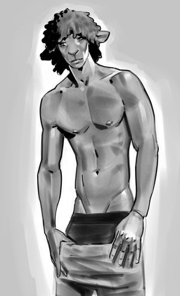 5_fingers anthro fingers male modelling muscular muscular_male pulling_down_pants slim slim_anthro slim_male solo purplebirdman bovid caprine mammal sheep hi_res monochrome sketch
