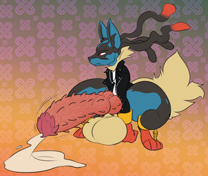 animal_genitalia animal_penis anthro anus balls big_balls big_butt big_penis black_body black_fur black_markings blue_body blue_fur bodily_fluids bottomless butt clothed clothing crouching cum cum_pool cumshot digitigrade ejaculation erection feet feline_genitalia feline_penis fur genital_fluids genitals gloves_(marking) huge_butt huge_penis hybrid_genitalia hybrid_penis hyper hyper_genitalia hyper_penis jacket knot knotted_feline_penis knotted_penis leather leather_clothing leather_jacket leather_topwear leg_markings male markings masturbation paws penile_spines penis red_body red_eyes red_fur saggy_balls socks_(marking) solo tan_body tan_fur topwear thewilldpink nintendo pokemon generation_6_pokemon mega_evolution mega_lucario pokemon_(species) hi_res