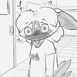 anthro backpack blush bodily_fluids clothed clothing door drooling exclamation_point fangs female flustered fur hair heart_symbol inside locker open_mouth pigtails saliva school sharp_teeth shirt solo standing t-shirt tail teeth text three-quarter_view topwear young young_anthro young_female reyn_goldfur nintendo pokemon fan_character shelly_the_sneasel generation_8_pokemon hisuian_form hisuian_sneasel pokemon_(species) regional_form_(pokemon) 1:1 2025 artist_name digital_media_(artwork) monochrome watermark
