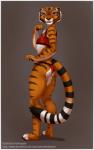 anthro biped clothed clothing digital_media_(artwork) dreamworks embarrassed felid female flat_chested fur gorsha_pendragon hi_res kung_fu_panda looking_at_viewer mammal master_tigress orange_body orange_eyes orange_fur pantherine shaded simple_background solo standing stripes text tiger url