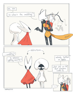 antennae_(anatomy) anthro arthropod_abdomen bodily_fluids cloak clothing dialogue eyewear female female/female group hand_holding larger_female map_holder oblivious size_difference smaller_female speech_bubble sunglasses sweat sweatdrop text trio ratatosk777 hollow_knight:_silksong hollow_knight_(franchise) team_cherry hornet_(hollow_knight) lace_(hollow_knight:_silksong) shakra_(hollow_knight:_silksong) arachnid arthropod insect spider comic english_text hi_res