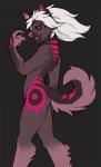 5_fingers anthro black_background black_sclera fingers hair pink_eyes simple_background smile solo white_hair gonewiththefart canid canine canis domestic_dog mammal digital_media_(artwork)