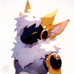 4_ears ambiguous_gender anthro fluffy fur machine mouthless multi_ear narrowed_eyes neck_tuft protogen_armor protogen_visor simple_background solo squint tuft white_background white_body white_fur yellow_body yellow_fur zinzwana pazima_the_protogen protogen 1:1 colored digital_drawing_(artwork) digital_media_(artwork) portrait shaded