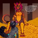 aloysius_(xorwynne) anthro ball_lick balls black_penis blue_eyes blue_penis blush blush_lines bodily_fluids body_worship coin colored_nails crotch_sniffing duo ear_piercing ear_ring flared_penis genital_fluids genital_worship genitals gold_(metal) hair horn jewelry leaking_precum licking male male/male multicolored_penis nails necklace oral orange_body orange_nails penile penis penis_worship piercing precum red_eyes ring ring_piercing scales sex sitting small_antlers sniffing speech_bubble sweat sweatdrop tied_hair tongue two_tone_penis yellow_body yellow_scales xorwynne mythology ronin_viltarre_(nanaki_azakee) canid canine deer dragon equid equine hybrid mammal mythological_creature mythological_scalie scalie absurd_res hi_res