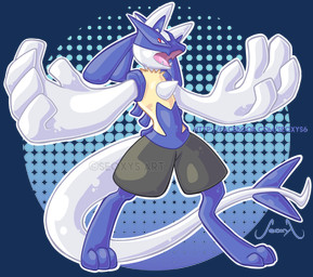 3_toes 5_fingers alternate_species ambiguous_gender anthro big_hands blue_background fangs feet fingers fur fusion gradient_background open_mouth outline pattern_background pokemon_fusion red_eyes simple_background solo spikes tail teeth text toes transparent_background white_body white_fur wings seoxys6 fakemon nintendo pokemon canid canine generation_2_pokemon generation_4_pokemon hybrid legendary_pokemon lucario lugia mammal pokemon_(species) 2015 absurd_res alpha_channel blue_theme hi_res url watermark