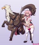 absurd_res anal anal_fisting anal_penetration anus artist_name astolfo_(fate) avian balls beak bestiality big_penis clothed clothing crossdressing cuchuflin digital_media_(artwork) duo erection european_mythology fate_(series) femboy feral feral_penetrated fisting genitals greek_mythology hair hi_res hippogriff human human_on_feral humanoid_genitalia humanoid_penis interspecies legwear male male/male male_penetrated male_penetrating male_penetrating_male mammal motion_lines mythological_avian mythological_creature mythology penetration penis pink_hair puffy_anus quadruped sex simple_background tail thigh_highs type-moon