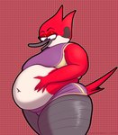 anthro belly_overhang clothing female obese obese_female overweight overweight_female solo tight_clothing weight_gain puhba cartoon_network regular_show margaret_smith_(regular_show) avian bird cardinal_(bird) oscine passerine 2023 absurd_res hi_res