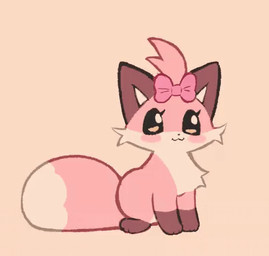 accessory bow_(feature) bow_accessory bow_ribbon centered_hair_bow chibi daww eyes_closed female feral fur hair_accessory hair_bow hair_ribbon open_mouth open_smile paws pink_body pink_fur ribbons smile solo tan_body tan_fur clockstops3am conditional_dnp canid canine fox mammal 2_frame_animation animated low_res
