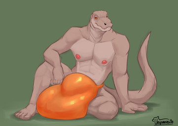 5_fingers 5_toes abs anthro big_bulge biped bulge clothed clothed_anthro clothed_male clothing countershade_face countershade_neck countershade_torso countershading detailed_bulge feet fingers front_view green_background grey_body hand_on_ground huge_bulge humanoid_feet humanoid_hands hyper hyper_bulge looking_at_viewer male male_anthro mouth_closed muscular muscular_anthro muscular_male narrowed_eyes nipples non-mammal_nipples orange_clothing orange_sclera orange_underwear pecs pink_nipples plantigrade simple_background sitting solo tail toes topless topless_anthro topless_male underwear underwear_only uniparasite komodo_dragon lizard monitor_lizard reptile scalie better_version_at_paywall digital_media_(artwork) full-length_portrait hi_res portrait shaded signature