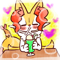:3 ambiguous_anthro ambiguous_gender anthro beverage biped blush border cherry dessert dipstick_tail drinking_straw eyes_closed food front_view fruit furniture heart_symbol holding_beverage holding_object ice_cream ice_cream_float markings plant shrimp_(food) simple_background solo spoon_in_mouth table tail tail_markings white_border annyui0611 nintendo pokemon braixen canid generation_6_pokemon mammal pokemon_(species) 1:1 2022 digital_drawing_(artwork) digital_media_(artwork) half-length_portrait hi_res japanese_description portrait translated_description