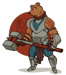 anthro brown_body brown_fur clothing fur hammer holding_object holding_weapon male simple_background solo tools tribal_outfit weapon white_background wide_hips pastel_please bear mammal