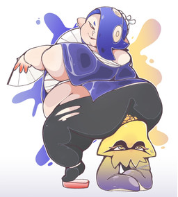 big_butt bodily_fluids butt clothed clothing duo facesitting female female/female flustered looking_back obese obese_female obese_humanoid overweight overweight_female overweight_humanoid simple_background sitting sitting_on_another size_difference sweat sweatdrop kapptastic nintendo splatoon frye_(splatoon) shiver_(splatoon) animal_humanoid aquatic aquatic_humanoid cephalopod cephalopod_humanoid humanoid inkling inkling_(squid_form) mollusk mollusk_humanoid octarian octoling hi_res