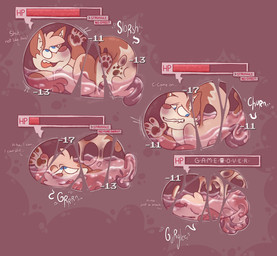 ambiguous_gender anthro basic_sequence begging_for_mercy bodily_fluids bodily_noises churn countershading damage_numbers death dialogue different_sound_effects digestion digestion_noises extended_sound_effect fatal_vore four_frame_image four_frame_sequence game_over gameplay_mechanics gui health_bar inside_stomach internal linear_sequence melting negative_number number onomatopoeia profanity rumbling_stomach slorsh slosh sloshing_belly solo sound_effect_variant sound_effects stomach_acid struggling stuttering stylized_text talking_to_self text unseen_pred vore flipyart flip_(flipyart) canid canine fox mammal 2021 english_text hi_res sequence nonbinary_(lore)