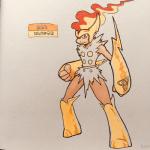 1:1 2018 4_fingers alternate_color ambiguous_gender anthro armor athletic athletic_ambiguous athletic_anthro belt biped boots clothing crown english_text fakemon fingers fire firefightdex fist flaming_hair footwear front_view frown full-length_portrait fur gauntlets generation_4_pokemon gloves glowing glowing_markings gold_(metal) handwear headgear hi_res infernape legwear looking_at_viewer mammal marco_fanjul marker_(artwork) markings mixed_media mostly_nude multicolored_body multicolored_fur nintendo pen_(artwork) pokemon pokemon_(species) portrait primate pseudo_hair red_eyes shadow simple_background solo spread_legs spreading standing tan_body tan_fur text thigh_boots thigh_highs toony traditional_media_(artwork) two_tone_body two_tone_fur white_background white_body white_fur wide_stance
