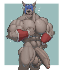 abs anthro balls biceps big_balls big_muscles big_pecs big_penis blue_mask bodily_fluids border clothing deltoids fangs flexing flexing_bicep foreskin fur genitals grey_body grey_fur huge_penis humanoid_genitalia humanoid_penis looking_at_viewer male mostly_nude muscular muscular_anthro muscular_male nipples pecs penis red_eyes smile smiling_at_viewer solo sparkles sweat teeth torn_clothing triceps vein veiny_penis white_border fleshformomo marvel mythology captain_america capwolf canid canine mammal mythological_canine mythological_creature werecanid werecanine werecreature werewolf 2026 digital_media_(artwork) hi_res