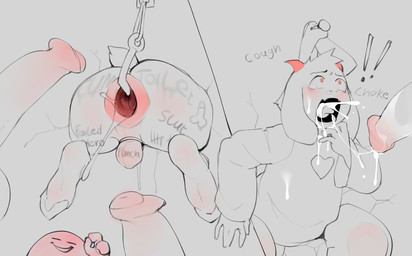 anal anal_hook anal_penetration anthro anus asphyxiation balls bdsm blush bodily_fluids body_writing bondage bound butt chastity_cage chastity_device choking choking_on_cum clothing cough coughing_cum cracked_wall cum cum_in_mouth cum_inside disembodied_penis fellatio forced fur gaping gaping_anus genital_fluids genitals group hooves horn humiliation humiliation_fetish male male/male oral penetration penile penis predicament public public_sex public_use puffy_anus restrained restraints scarf sex sound_effects strangling stuck tail tears tears_of_pain text through_wall tongue young conditional_dnp kinkykong deltarune undertale_(series) nubert ralsei english_text hi_res
