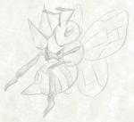 2015 arthropod beedrill blush female feral generation_1_pokemon genitals graphite_(artwork) horn humanoid_genitalia humanoid_pussy hymenopteran insect insect_wings looking_at_viewer monochrome nintendo pencil_(artwork) pokemon pokemon_(species) pussy simple_background solo traditional_media_(artwork) white_background wings yaroul