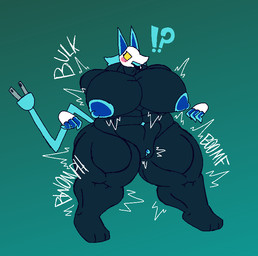 abs anthro big_muscles big_nipples big_pecs blush disembodied_hand female floating_hands genitals growth hair huge_muscles huge_nipples huge_pecs hyper hyper_muscles interrobang lips machine muscle_growth muscular muscular_female nipples onomatopoeia pecs plug plump_labia solo sound_effects surprised tail text thick_bottom_lip thick_thighs vulva felineflustered deltarune undertale_(series) tasque_manager darkner domestic_cat felid feline felis mammal robot