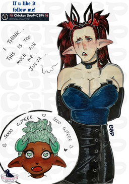 aroused big_breasts blue_eyes blue_hair blush blush_lines bodily_fluids bodysuit bottomwear breasts bunny_costume choker clothing costume embarrassed female female/female hair head_tuft heart_eyes heart_symbol horn humanoid_pointy_ears jewelry necklace nipples pointy_ears questionable_consent red_eyes red_hair sharp_teeth simple_background skinsuit skirt solo submissive submissive_female tears teeth text thick_thighs tight_clothing tuft chicken_soup_(artist) mythology julya_(chicken_soup) margaret_(chicken_soup) margaret_(oc) animal_humanoid dragon dragon_humanoid horned_humanoid humanoid hybrid mammal mythological_creature mythological_scalie scalie scalie_humanoid 2025 colored digital_drawing_(artwork) digital_media_(artwork) english_text hi_res signature traditional_media_(artwork) watermark