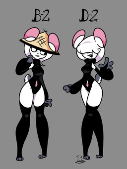 4_fingers anthro armwear big_breasts biped black_armwear black_bridal_gauntlets black_clothing black_legwear black_leotard black_thigh_highs breasts bridal_gauntlets clothing duo female finger_on_chin fingers gesture hair hair_over_eyes hat headgear headwear legwear leotard looking_aside medium_breasts open_mouth simple_background slim_female small_tail small_waist straw_hat tail text thick_thighs thigh_highs turtleneck_leotard waving waving_at_viewer white_body wide_hips leyla0223 chinchilla chinchillid mammal rodent 2025 character_name sibling_(lore) sister_(lore) sisters_(lore) twins_(lore)