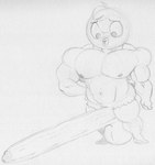 2_toes anthro balls big_penis eyebrows feet fingers genitals huge_penis hyper hyper_genitalia hyper_penis looking_down male muscular muscular_anthro muscular_male navel non-mammal_balls open_mouth penis smile toes tuft sbshouseofpancakes harvey_beaks nickelodeon harvey_beaks_(character) avian bird monochrome traditional_media_(artwork)