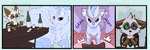 ambiguous_gender angry blue_body blue_fur brown_body brown_fur drunk duo female feral fur growling substance_intoxication bloowolfy nintendo pokemon el_(bloowolfy) generation_1_pokemon ninetales pokemon_(species) 2023 comic hi_res