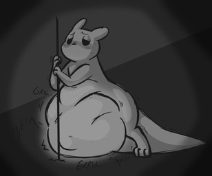 ambiguous_gender belly big_belly digestion digestion_noises fatal_vore feral rumbling_stomach simple_background solo sound_effects vore dragunsnack rain_world videocult survivor_(rain_world) slugcat hi_res monochrome
