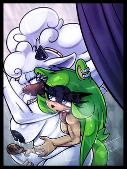 anthro big_breasts big_penis black_nipples black_nose blue_eyes bodily_fluids breastmilk breasts brown_body brown_skin cowbell dark_body dark_skin duo ear_piercing ear_ring fur genitals green_body green_fur gynomorph gynomorph/gynomorph hair handjob horn intersex intersex/intersex lactating long_ears long_hair loose_hair milk nipples nude nude_gynomorph open_mouth overweight overweight_gynomorph overweight_intersex penile penis piercing pink_nose reach_around ring_piercing sex sharp_teeth tail teeth tongue tongue_out white_body white_fur nsfwkibichi idw_publishing sega sonic_the_hedgehog_(comics) sonic_the_hedgehog_(idw) sonic_the_hedgehog_(series) lanolin_the_sheep_(sonic) surge_the_tenrec afrosoricid bovid caprine mammal sheep tenrec hi_res