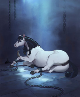 ambiguous_gender anatomically_correct anatomically_correct_genitalia anatomically_correct_vulva animal_genitalia animal_vulva anus black_hair black_mane black_tail blue_eyes bound brown_body butt chain chained chained_cuffs duo equine_anus equine_genitalia equine_vulva female feral fur genitals hair hole_in_wall hooves larger_female looking_at_another lying mane on_knee on_side pink_hair pink_inner_ear pink_nose pink_tail prison puffy_anus quadruped size_difference smaller_ambiguous solo_focus stone_floor tail vulva white_body conditional_dnp jotun22 equid equine horse mammal murid murine rat rodent digital_media_(artwork) hi_res