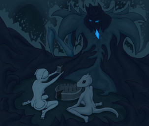 anthro breasts cake dark dessert female food group nude tail qborg bethesda_game_studios microsoft oblivion prequel_adventure the_elder_scrolls katia_managan quill-weave uriel_septim argonian felid khajiit mammal scalie 2011