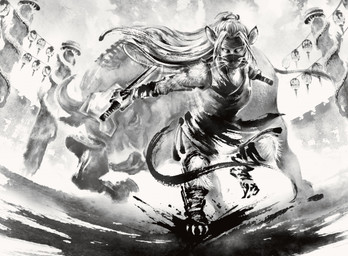 action_pose ambiguous_gender anthro armor barefoot biped dual_wielding duo feet female feral hair holding_melee_weapon holding_object holding_sword holding_weapon horn ink_splatter long_hair looking_at_viewer mask melee_weapon ninja pose size_difference sword tail warrior weapon whiskers white_whiskers jungshan hasbro magic:_the_gathering wizards_of_the_coast ink-eyes bovid bovine cattle mammal murid murine rat rodent 2020 black_and_white hi_res monochrome official_art