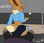 anthro big_butt bottomwear brown_body brown_fur bubble_butt bulge butt clothed clothing duo electronics erection fur hoodie hotpants legwear male male/male on_phone phone shorts simple_background text thick_thighs thigh_highs topwear wide_hips pubbipaws nintendo pokemon canid canine canis domestic_dog eevee fox generation_1_pokemon mammal pokemon_(species) absurd_res digital_media_(artwork) hi_res