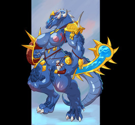 anthro breasts female genitals muscular muscular_anthro muscular_female nipples non-mammal_breasts sharp_teeth shield shoulder_pads solo spikes tail teeth vulva weapon javkiller warhammer_(franchise) warhammer_fantasy lizardman lizardman_(warhammer) reptile saurus saurus_(warhammer) scalie 2020 hi_res
