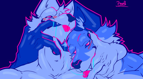 after_kiss anthro barazoku blue_body blue_fur blush bodily_fluids claws duo fangs finger_claws finger_in_mouth fur looking_at_viewer looking_pleasured male male/male muscular muscular_anthro muscular_male saliva saliva_on_hand saliva_on_tongue saliva_string smile smiling_at_viewer teeth tongue tongue_out white_body white_fur pinumontbalou epic_games fortnite fennix_(fortnite) volpez_(fortnite) canid canine canis fox mammal red_fox true_fox hi_res brother_(lore) brothers_(lore) incest_(lore) sibling_(lore)