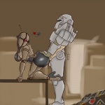 all_fours armor balls big_butt breasts butt doggystyle duo female from_behind_position genitals heart_symbol human_on_humanoid interspecies looking_back machine male male/female not_furry penetration penile penile_penetration penis platform_sex power_armor sex simple_background blackbetty fallout microsoft brotherhood_of_steel_(fallout) assaultron_(fallout) human humanoid mammal robot robot_humanoid 1:1